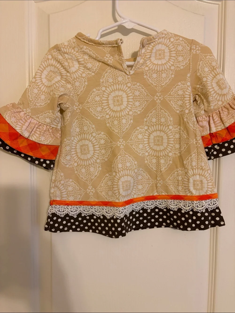 Rare Editions Cream and Orange Pumpkin Tunic with Plaid Leggings